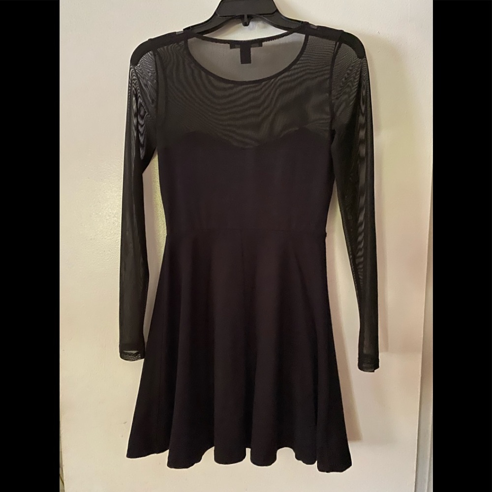 Black Dress with sheer neck line and Long Sleeves